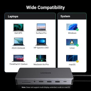 UGREEN Revodok Pro 313 <span class=keywords><strong>Docking</strong></span> <span class=keywords><strong>Station</strong></span> Laptop 13 in 1 USB Hub 4K Triple Display USB C Dock Dual DP Adapter Port Data 10Gbps - Product Image 3