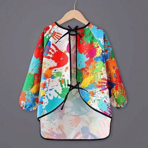 Long-Sleeved Waterproof Painting Apron for Kids <b>Cover</b> Dress Kindergarten Art Reverse Baby Eating Bib Made of Polyester - Product Image 4