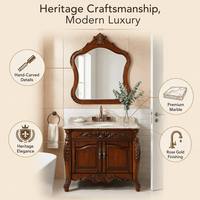 Meuble-lavabo traditionnel XINFUMEI en bois massif avec porte sculptée, robinet or rose, plan de travail en marbre – Vente en gros pour hôtels, OEM