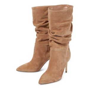 รองเท้าบูทข้อเท้าสูงแบบมีรอยย่นสไตล์ตะวันตกสำหรับผู้หญิง รองเท้าบูทผู้หญิงแบบสูงปานกลาง - Product Image 6