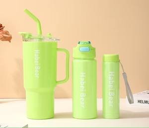 Water Bottle Set Wholesale 3pcs Suit Water Bottle With Lid and <b>Straw</b> Water Bottle Portable <b>Drinking</b> <b>Plastic</b> Tumbler With Handle - Product Image 2