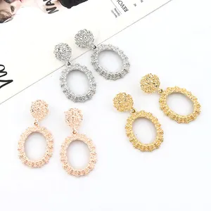 ZA Design Boho heißen Verkauf Retro Metall muster oval weiblich billig Gold Mode Temperament große Frauen Ohrringe Schmuck Großhandel