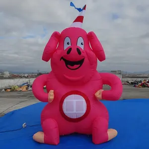 3m hoher aufblasbarer rosa Ballon auf dem Boden, kunden spezifischer lustiger aufblasbarer Schwein-Cartoon