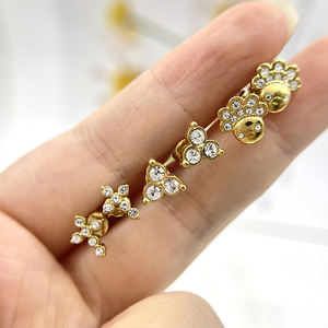 Fatingna европейские и американские модные мини геометрические инкрустированные бриллиантами серьги из нержавеющей стали и серебра для детей - Product Image 2