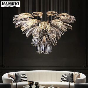 Lámpara Colgante Modernista de Lujo E27, Pantalla de Cristal Rojo Anaranjado Tradicional para Sala de Estar, Vestíbulo de Hotel, Villa, Patio Dorado - Product Image 1