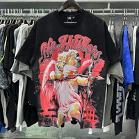 Kaos Unisex Loose Fit High Street Bahan Katun Bernapas 1.1 Cetak Gambar Malaikat Dengan Huruf Berhias Berlian Imitasi