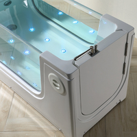 Baignoire moderne autoportante en acrylique pour animaux de compagnie, design rectangle blanc avec égouttoir et robinet pour animaux de compagnie
