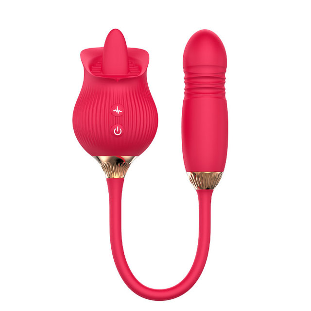 Hot Sale 2 In1 Rose Tongue Licking Vibrator Adult Toys G-spot Clitoris Stimulator Thrusting Dildo Sex Toy for Women Couple