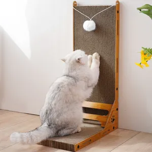 Griffoir pour chat personnalisé en forme de L Griffoir pour chat mural en carton avec balle jouet