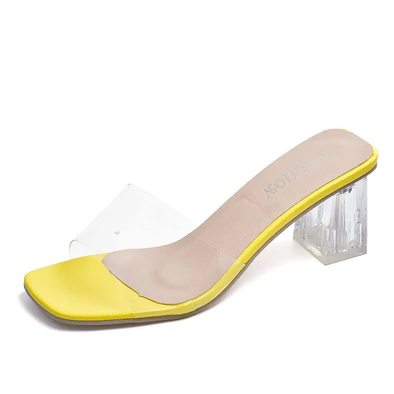 Spring Summer new seaside resort chunky heel transparent sandals women's fairy wind slide sandals women high heels