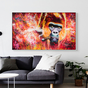 Lienzo de arte de pared moderno <span class=keywords><strong>para</strong></span> sala de estar, pintura de animales, imagen de cigarro <span class=keywords><strong>para</strong></span> fumar Gorilla, decoración del hogar, sin marco - Product Image 4