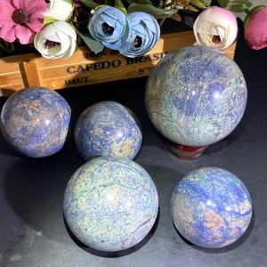 Crisolita Pulida Natural con Esfera de Azurita, Directo de Fábrica, para Decoración del Hogar - Product Image 2
