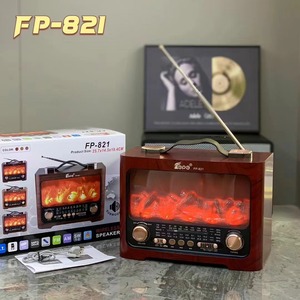 FP-821 New Products <strong>2026</strong> Home Decoration Ornaments Simulated Flame Fireplace Outdoor Portable Retro Wooden bluetooth <strong>Speaker</strong> - Product Image 2
