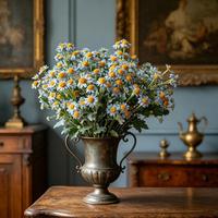 M1007 Tige de fleur artificielle de marguerite de camomille, fausse branche de fleur sauvage bleu poussière pour arrangements floraux de mariage, décoration de maison et de fête