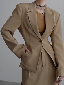 Chaqueta de diseñador personalizada para <span class=keywords><strong>mujer</strong></span>, chaqueta de <span class=keywords><strong>manga</strong></span> larga de alta calidad, abrigo suave de <span class=keywords><strong>trabajo</strong></span> de negocios informal de Color sólido para primavera y otoño - Product Image 4