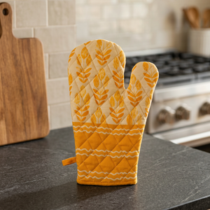 Premium Cotton Quilted Oven Mitten with <b>Botanical</b> Leaf <b>Print</b> & Orange Pattern Heat Resistant Kitchen Glove for Cooking & Baking - Product Image 4
