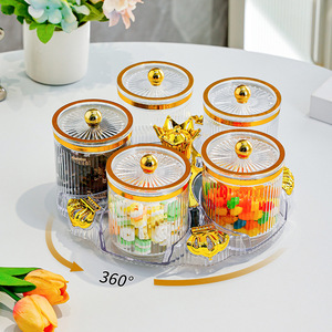 Ensemble de pots à épices rotatifs, 5 pots, ambre transparent, récipients de stockage hermétiques, organisateur d'épices de cuisine, résistant à l'humidité, avec métal - Product Image 4