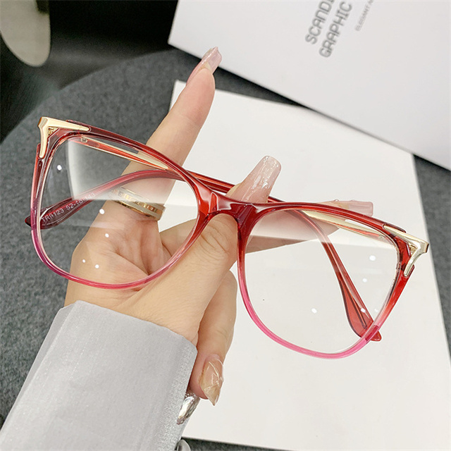 New Arrival Fashion Women cat Eye Anti Blue Light Eyewear TR90 Metal Refractive Myopia Lenses Gradient Optical Glasses Frame