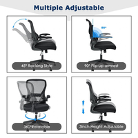 Silla de escritorio ergonómica para oficina, silla de ordenador de malla con soporte lumbar, reposabrazos abatibles