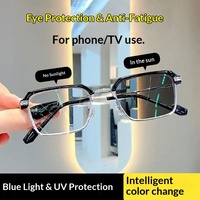 Lunettes presbytes HD photochromiques anti-lumière bleue pour hommes, monture carrée classique en métal, style mode