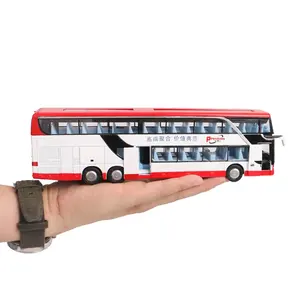 Geri çekin otobüs modeli ışıkları oyuncak satış yüksek kaliteli alaşımlı ve ses çift gezi otobüsü, flaş Metal Unisex Evo 8 Diecast 1:32 1.5V
