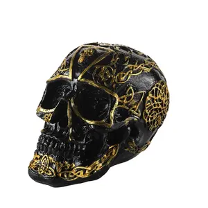 Factory Customized Creepy Skull Model Life Size Human Skulls Retro Floral Resin Collectible