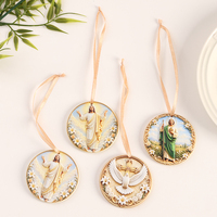 Ornamen Resin Katolik Dua Sisi Desain Kustom Cetak UV Timbul Dekorasi Gantung Religius Hadiah Turis Grosir Partai Besar