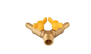 3 Way 1/2 Inch Male Kuningan Gas Ball Valve dengan Double Selang Barb