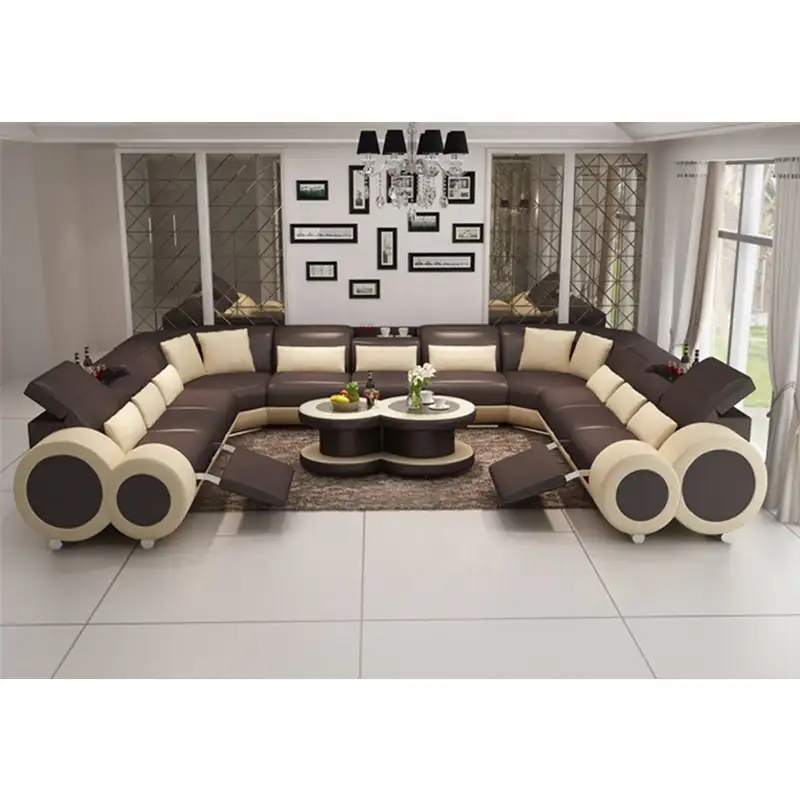 Mobili soggiorno moderno divano moderno in vera pelle di grandi dimensioni set divano componibile a forma di u