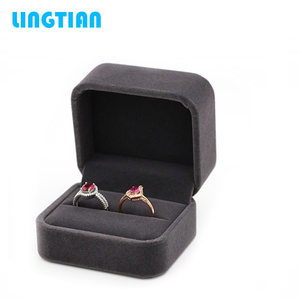 LINGTIAN 2019 custom proposal velvet double ring bearer box for wedding