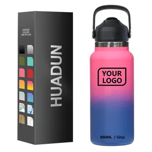 Custom 32oz powder coated flip lid reusable insulated vacuum thermos stainless steel sports drinking water bottle