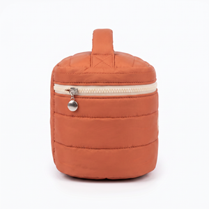 Grande Trousse de Maquillage de Voyage Orange Matelassée en PVC Épais, Imperméable, Légère et Douce, avec Fermeture Éclair, pour Femme, Tendance - Product Image 5