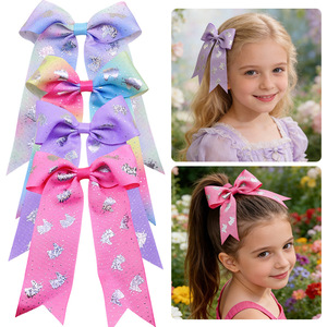 TREETIP Pinza para el pelo de grogrén hecha a mano con logo personalizado, lazo de unicornio arcoíris, cinta estampada con perlas y cinta larga para niñas, niños y princesas - Product Image 2
