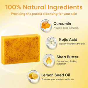 Savon exfoliant au curcuma et au miel pour le visage et le corps, lissant, éclaircissant et unifiant le teint - Product Image 4