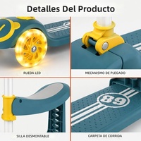 Trottinette pliable 3-en-1 pour enfants avec roues LED clignotantes, pliage en un clic, trottinette pour tout-petits, hauteur réglable sur 3 niveaux