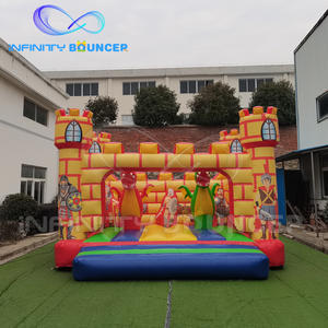 Ensemble gonflable combiné sur le thème du château des chevaliers et des dragons Funcity, toboggan fantastique, maison de saut, château gonflable pour enfants - Product Image 1