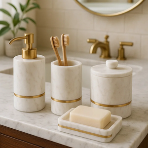 Fournitures en gros pour salles de bain, ensemble de salle de bain OEM ODM personnalisé, organisateur de salle de bain de haute qualité, ensemble blanc de luxe - Product Image 4