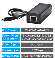 Konverter poe untuk ponsel, konverter Gigabit RJ45 ke Tipe C 1000Mbps/PoE ke tipe-c ke Gigabit POE