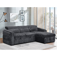 Canapé sectionnel convertible en tissu en forme de L, deux places, avec rangement, lit escamotable et chaise longue, idéal pour les centres commerciaux (OEM)