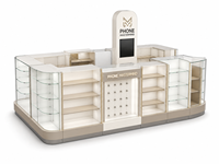 Kiosco de Lujo para Teléfonos Móviles, Exhibidor Modular para Celulares, Stand Personalizado para Centro Comercial, Mueble de Venta al por Menor de Vidrio Templado, Madera y Metal