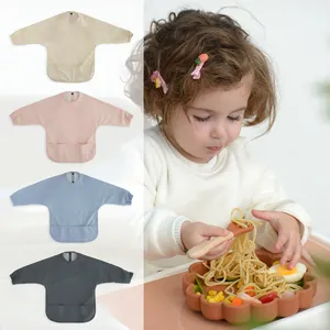 Tùy Chỉnh Rắn PU Dài Tay Áo Bib Đồng Bằng Muslin Baby Burp Sản Phẩm Vải