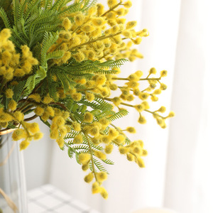 Frijoles de acacia de bayas artificiales de alta calidad, Mimosa amarilla, para decoración de interiores, venta al por mayor - Product Image 2