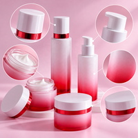 Ensemble d'emballages cosmétiques en verre dégradé rouge de qualité supérieure, flacons et pots personnalisés avec logo pour sérum, tonique, lotion, crème pour le visage
