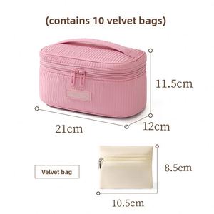 Étui de rangement pour bijoux en polyester texturé doux, grande capacité, boîte de rangement de voyage à fermeture éclair pour boucles d'oreilles, bagues, bracelets, joncs - Product Image 2