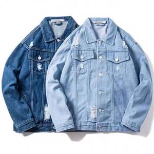 Veste en jean pour homme, décontractée, col rabattu, élégante, bleu clair, couleurs bleues - Product Image 1