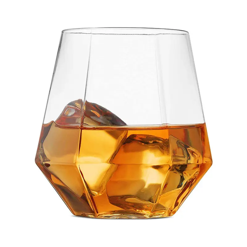 Pet 12oz Gold Rose Rim Diamond Egg Shaped BPA-Free Unbreakable Disposable Shatterproof Recycled Plastic Stemless Wine Glasses