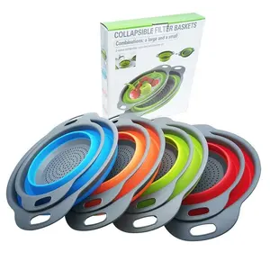 2pk Ronde Vorm Siliconen Plasticcollapsible Keuken Vergiet Set Ruimte-Saver Vouwen Zeef Vergiet Met Handvat