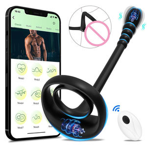 Mini Aili pemijat prostat cincin ganda ABS + peluru silikon Vibrator 9 mode getaran dapat disesuaikan mainan seks Stimulator hitam - Product Image 1