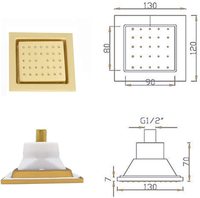 Ensemble de robinetterie de douche thermostatique à trois poignées en laiton, fixation murale, avec pommeau de douche rectangulaire à jet pluie, finition brossée, design contemporain
