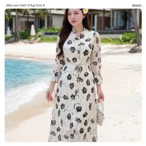 Robe midi à imprimé floral pour femmes, col en V, manches à volants, coupe évasée, robe d'été décontractée, tissu tissé respirant - Product Image 3